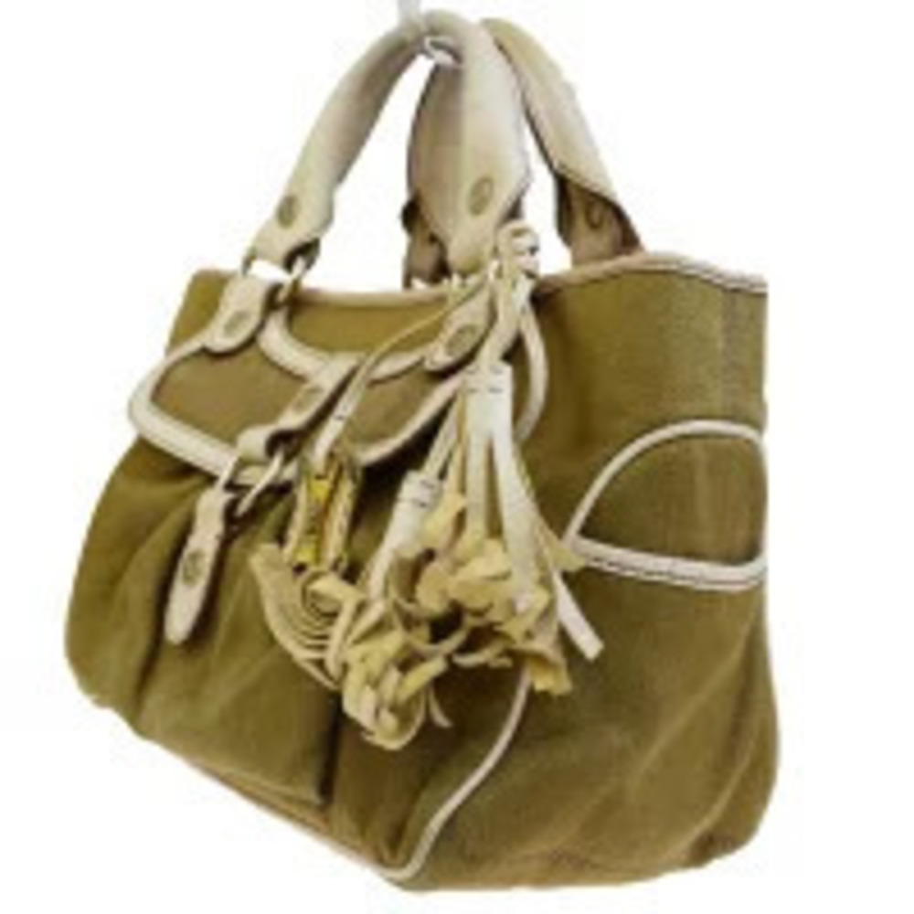 Celine Canvas Handbag Macadam Leather Boogie Brown